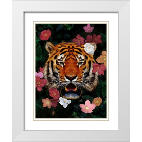Peeking Floral Beast White Modern Wood Framed Art Print with Double Matting by Prime, Marcus