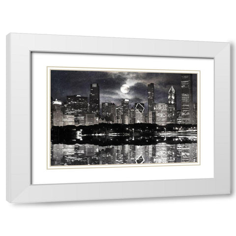 Full Moon Chicago 2 White Modern Wood Framed Art Print with Double Matting by Prime, Marcus