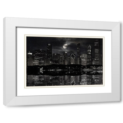Full Moon Chicago White Modern Wood Framed Art Print with Double Matting by Prime, Marcus