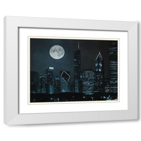 Moonlit Chicago White Modern Wood Framed Art Print with Double Matting by Prime, Marcus