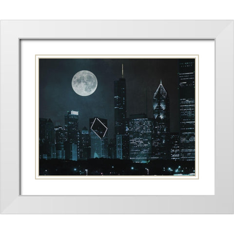Moonlit Chicago White Modern Wood Framed Art Print with Double Matting by Prime, Marcus