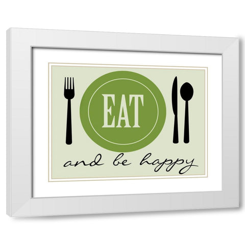 Happy Eating White Modern Wood Framed Art Print with Double Matting by Prime, Marcus