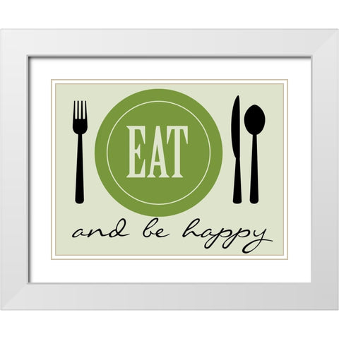 Happy Eating White Modern Wood Framed Art Print with Double Matting by Prime, Marcus