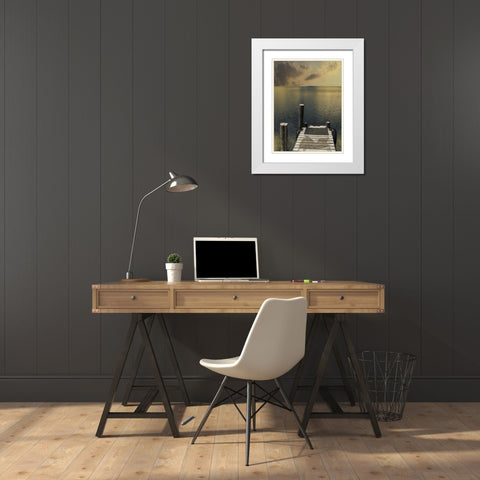 Sunset On The Dock White Modern Wood Framed Art Print with Double Matting by Prime, Marcus