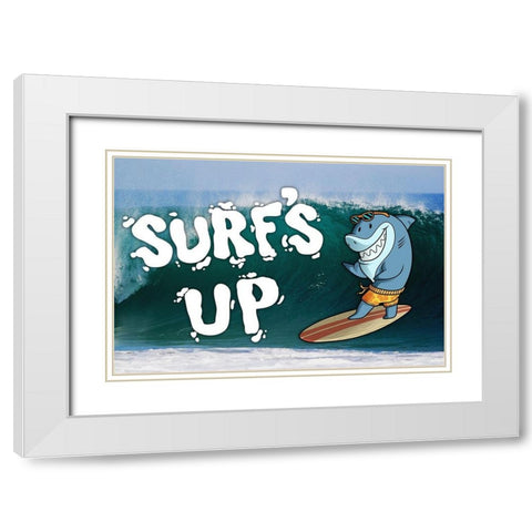 Surfs Up Shark White Modern Wood Framed Art Print with Double Matting by Prime, Marcus