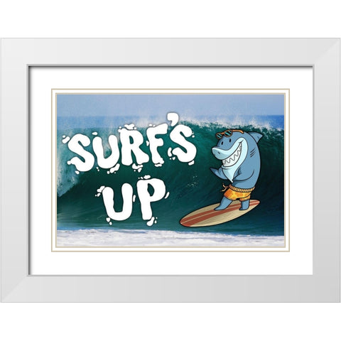 Surfs Up Shark White Modern Wood Framed Art Print with Double Matting by Prime, Marcus