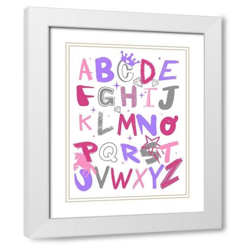 Princess Alphabet 1 White Modern Wood Framed Art Print with Double Matting by Prime, Marcus