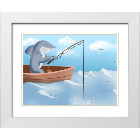 Gone Fishing White Modern Wood Framed Art Print with Double Matting by Prime, Marcus
