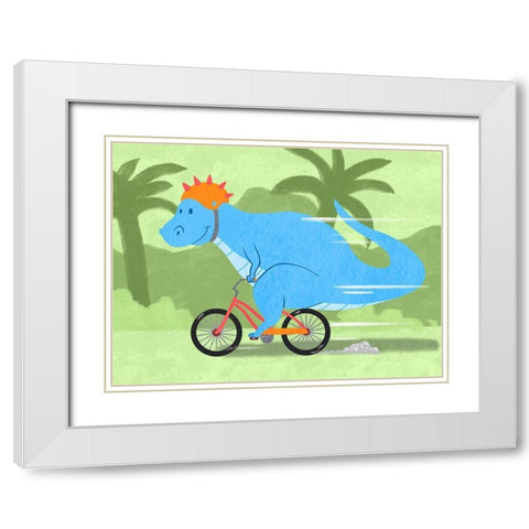 Riding Dino 1 White Modern Wood Framed Art Print with Double Matting by Prime, Marcus