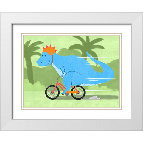 Riding Dino 1 White Modern Wood Framed Art Print with Double Matting by Prime, Marcus