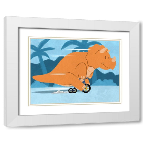 Riding Dino 2 White Modern Wood Framed Art Print with Double Matting by Prime, Marcus