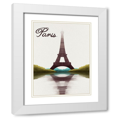 Watercolored Paris White Modern Wood Framed Art Print with Double Matting by Prime, Marcus