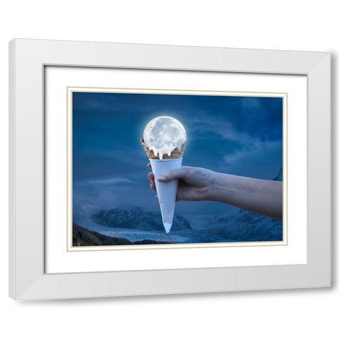 Dripping Moon 1 White Modern Wood Framed Art Print with Double Matting by Prime, Marcus