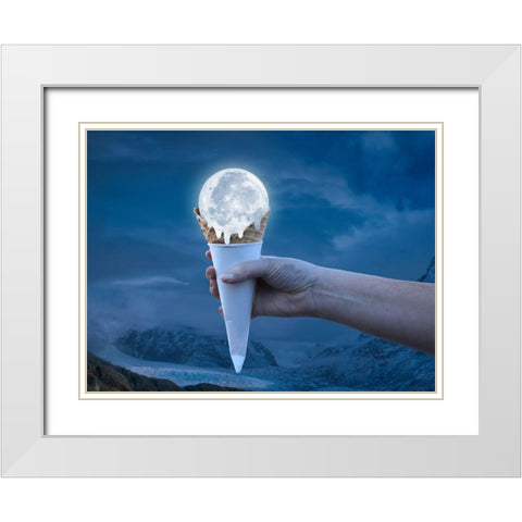 Dripping Moon 1 White Modern Wood Framed Art Print with Double Matting by Prime, Marcus