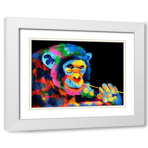 Monkey Color Burst 1 White Modern Wood Framed Art Print with Double Matting by Prime, Marcus