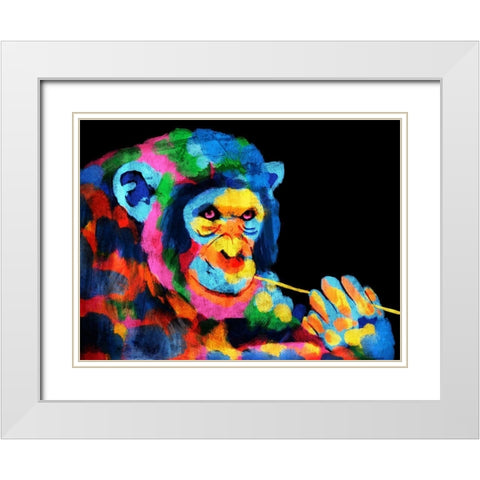 Monkey Color Burst 1 White Modern Wood Framed Art Print with Double Matting by Prime, Marcus
