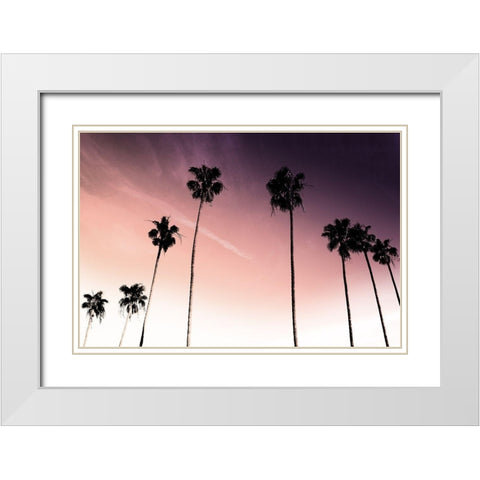 Sunset Palms 1 White Modern Wood Framed Art Print with Double Matting by Prime, Marcus