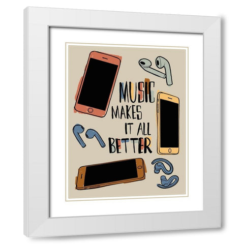 Better Music White Modern Wood Framed Art Print with Double Matting by Prime, Marcus