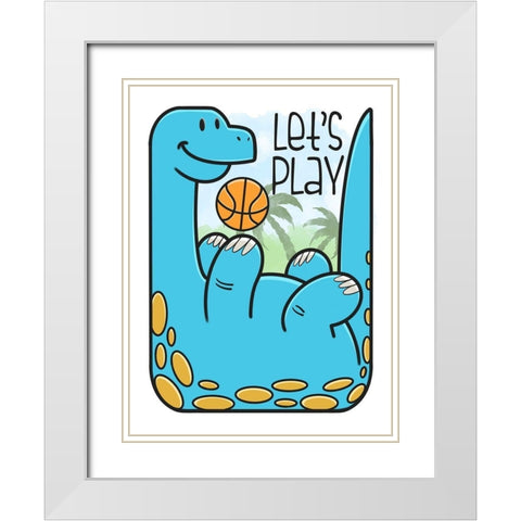 Dino Playing White Modern Wood Framed Art Print with Double Matting by Prime, Marcus