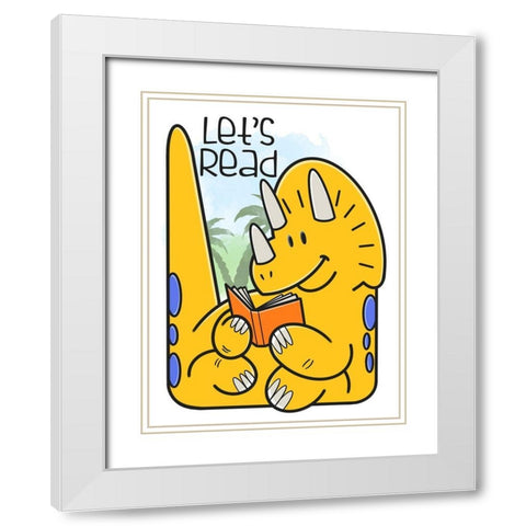 Dino Reading White Modern Wood Framed Art Print with Double Matting by Prime, Marcus