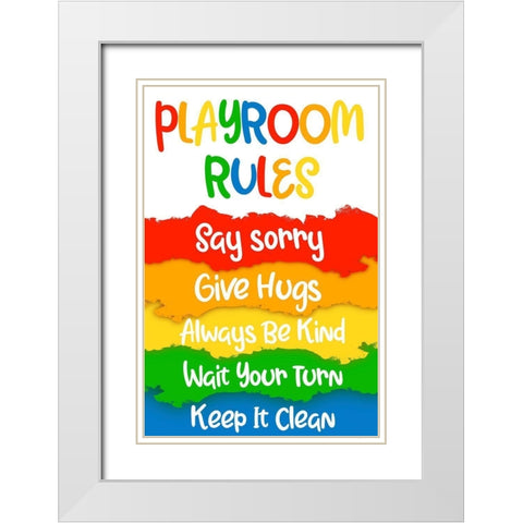 Playroom Rules White Modern Wood Framed Art Print with Double Matting by Prime, Marcus