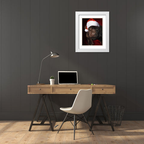 Christmas Pup 1 White Modern Wood Framed Art Print with Double Matting by Prime, Marcus