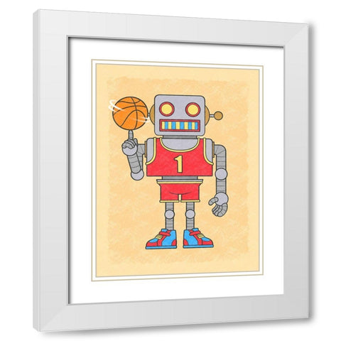 Robo Hoops White Modern Wood Framed Art Print with Double Matting by Prime, Marcus