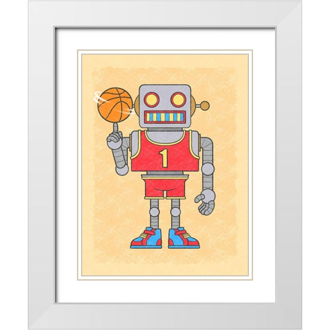 Robo Hoops White Modern Wood Framed Art Print with Double Matting by Prime, Marcus