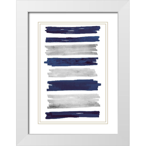 Indigo Paint Streaks White Modern Wood Framed Art Print with Double Matting by Prime, Marcus