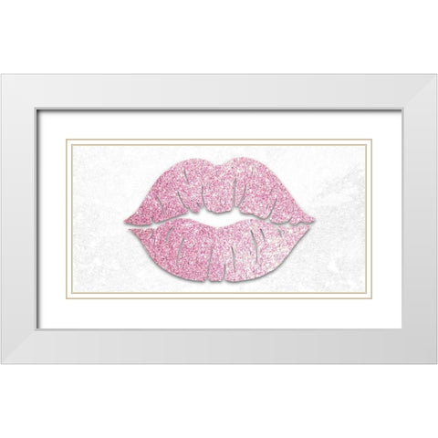 Pink Glitter Kiss White Modern Wood Framed Art Print with Double Matting by Prime, Marcus