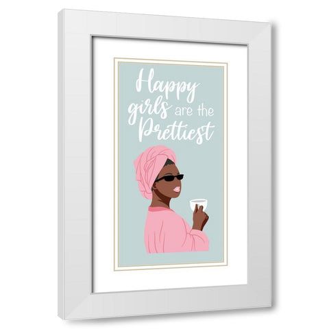 Happy Girls White Modern Wood Framed Art Print with Double Matting by Prime, Marcus