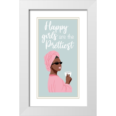 Happy Girls White Modern Wood Framed Art Print with Double Matting by Prime, Marcus
