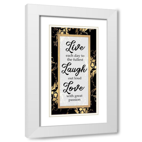 Golden Live Laugh Love White Modern Wood Framed Art Print with Double Matting by Prime, Marcus