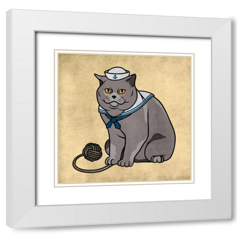 Sailor Cat White Modern Wood Framed Art Print with Double Matting by Prime, Marcus