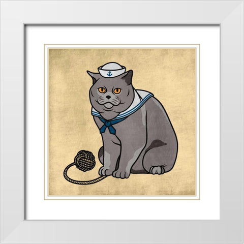 Sailor Cat White Modern Wood Framed Art Print with Double Matting by Prime, Marcus