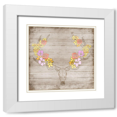 Antler Wooden Foliage White Modern Wood Framed Art Print with Double Matting by Prime, Marcus