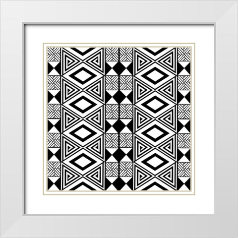 Bogolan Squared 1 White Modern Wood Framed Art Print with Double Matting by Prime, Marcus