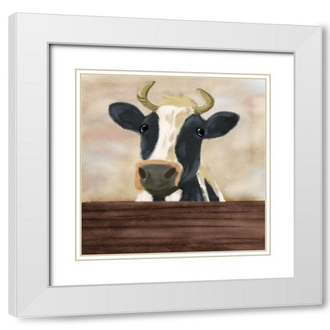 Lonely Cow 2 White Modern Wood Framed Art Print with Double Matting by Prime, Marcus