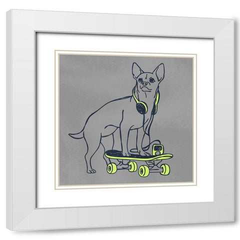 Skateboarding Stewie White Modern Wood Framed Art Print with Double Matting by Prime, Marcus