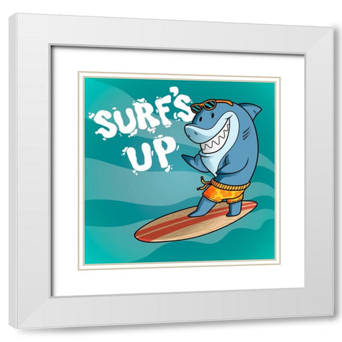 Surf Shark Dude White Modern Wood Framed Art Print with Double Matting by Prime, Marcus