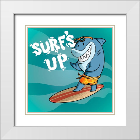 Surf Shark Dude White Modern Wood Framed Art Print with Double Matting by Prime, Marcus
