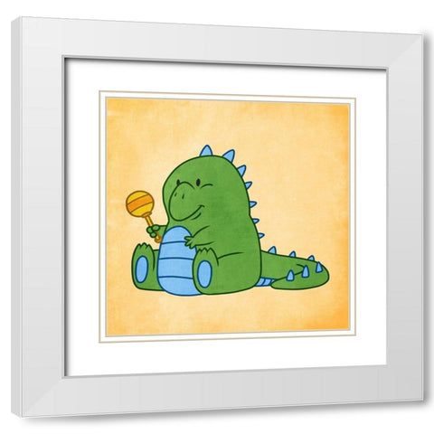 Playful Dino White Modern Wood Framed Art Print with Double Matting by Prime, Marcus