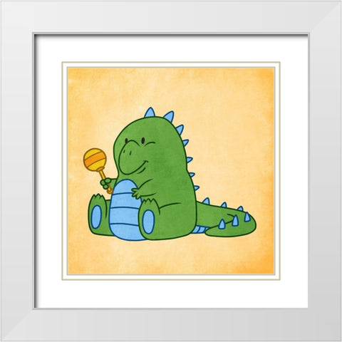 Playful Dino White Modern Wood Framed Art Print with Double Matting by Prime, Marcus