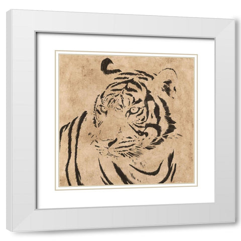 Parchment Tiger 1 White Modern Wood Framed Art Print with Double Matting by Prime, Marcus