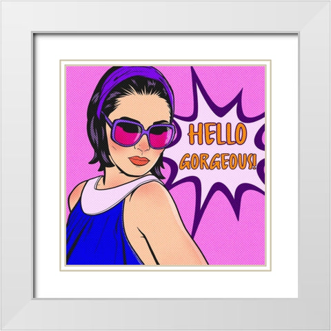 Hello Gorgeous White Modern Wood Framed Art Print with Double Matting by Prime, Marcus