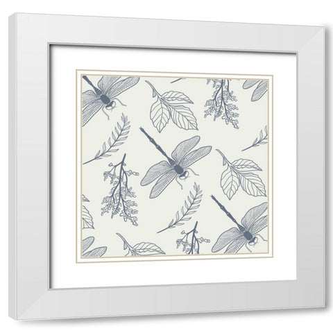 Dragonfly Pattern White Modern Wood Framed Art Print with Double Matting by Prime, Marcus