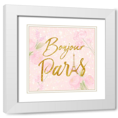 Bonjour Paris White Modern Wood Framed Art Print with Double Matting by Prime, Marcus