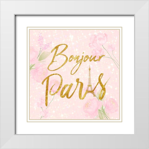 Bonjour Paris White Modern Wood Framed Art Print with Double Matting by Prime, Marcus