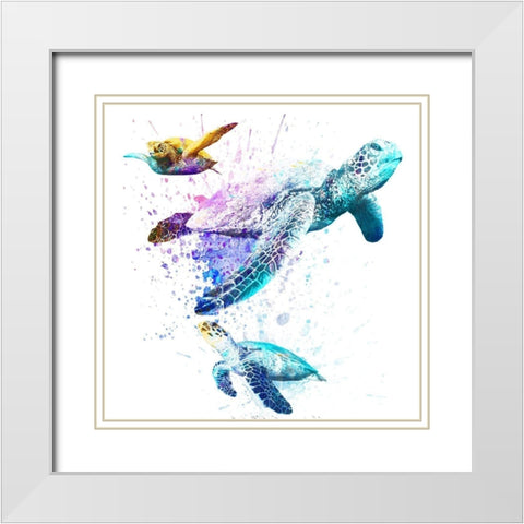 Splashing Turtles 2 White Modern Wood Framed Art Print with Double Matting by Prime, Marcus