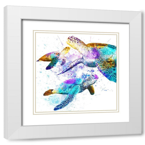 Splashing Turtles 2 White Modern Wood Framed Art Print with Double Matting by Prime, Marcus